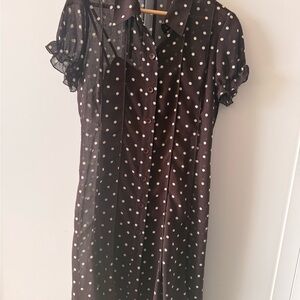 Brown Polka Dot Midi Dress